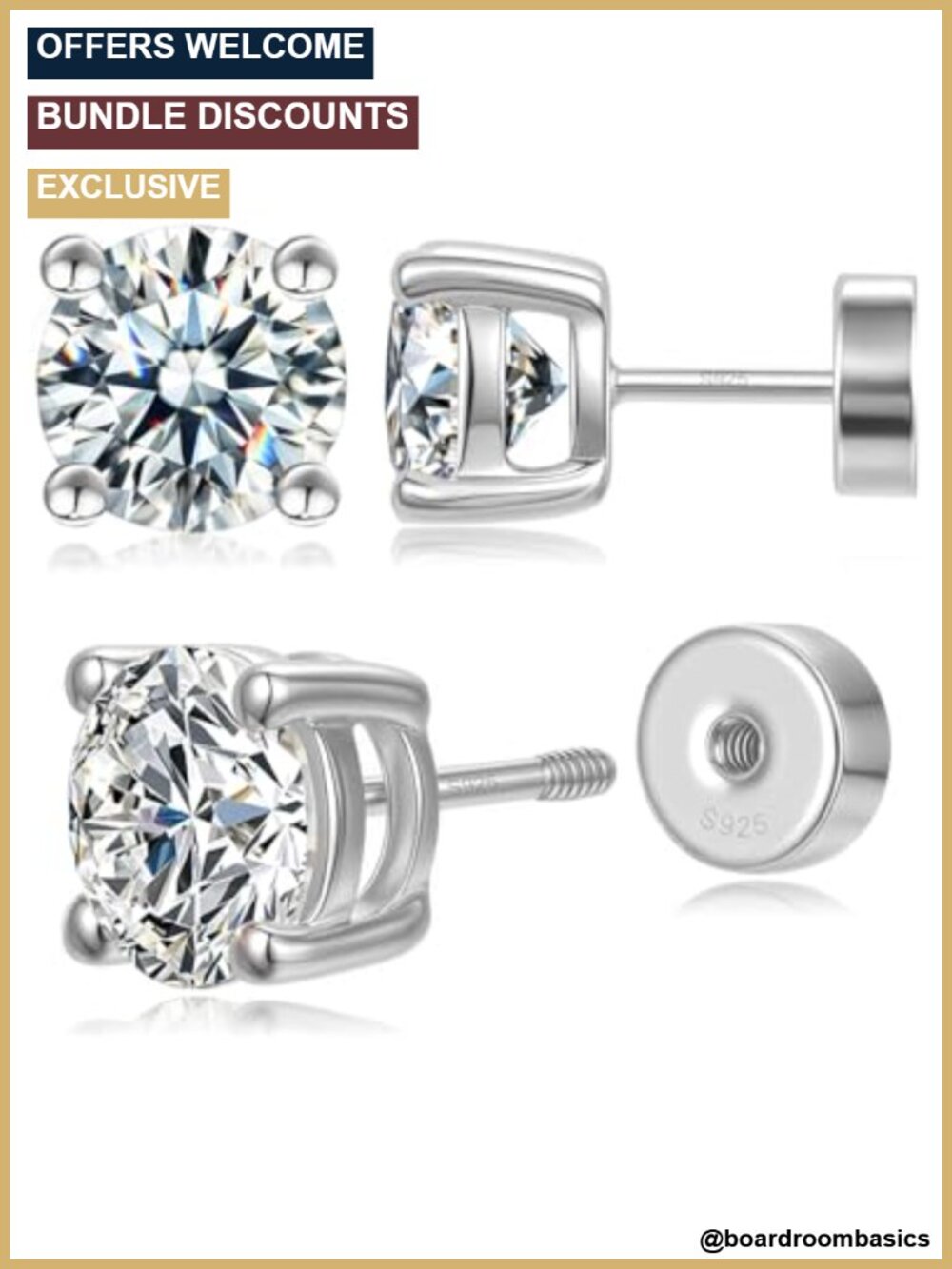 Moissanite Stud Earrings Flat Back 925 Sterling Silver Sleep Studs